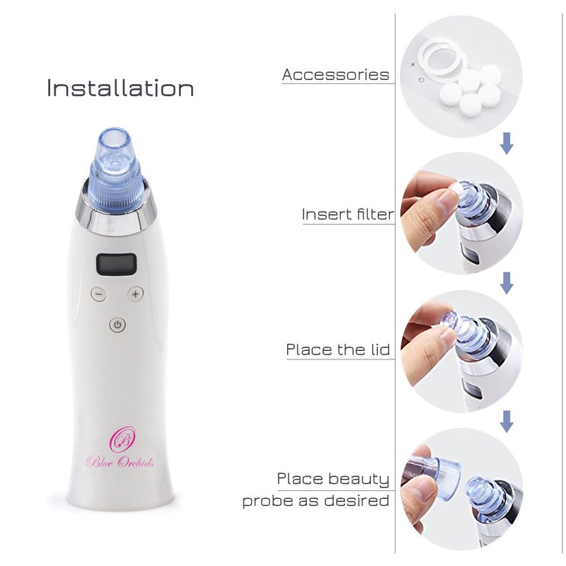 Blueorchids Blackhead Remover Pore Vacuum for face, BlueOrchids dermasuction for Whitehead Removal, Acne Pimple Sucker, face Vacuum Pore Cleanser, Comedone Extractor, 5 Adjustable Suction Power with 4 Probes - Image 5